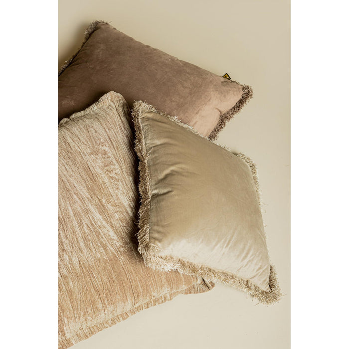PTMD PTMD Nous Beige Velvet Sierkussen Vierkant Met Franjes – Luxe Woondecoratie-Kussens-PTMD