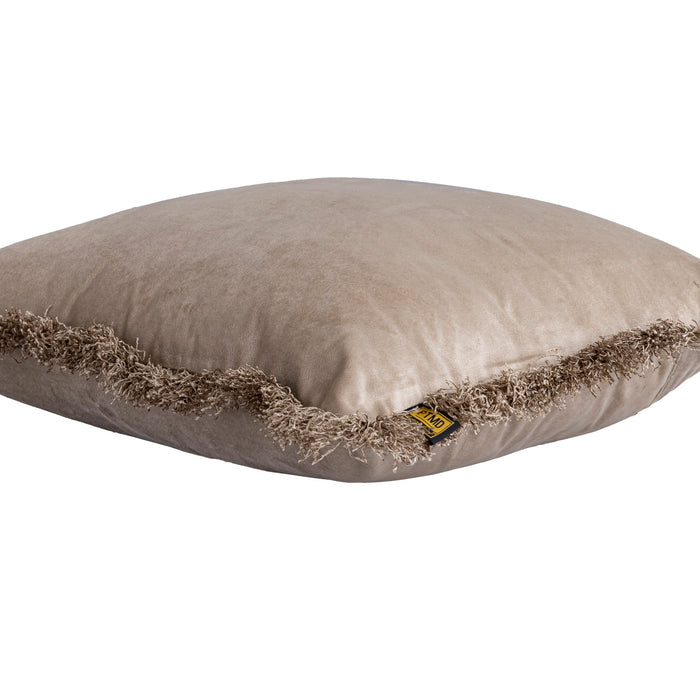 PTMD PTMD Nous Beige Velvet Sierkussen Vierkant Met Franjes – Luxe Woondecoratie-Kussens-PTMD