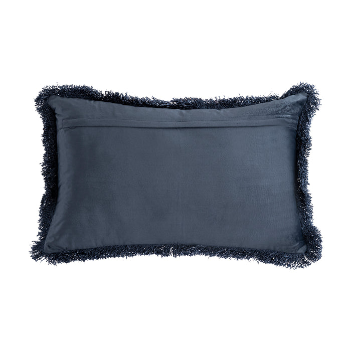 PTMD PTMD Nous Blauw Velvet Sierkussen Rechthoek Met Franjes – Luxe Woondecoratie-Kussens-PTMD
