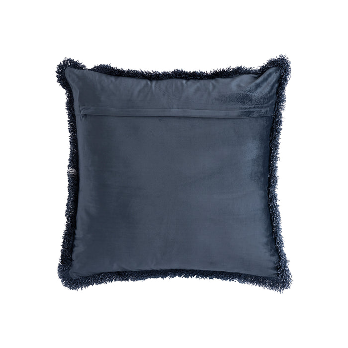 PTMD PTMD Nous Blauw Velvet Sierkussen Vierkant Met Franjes – Luxe Woondecoratie-Kussens-PTMD