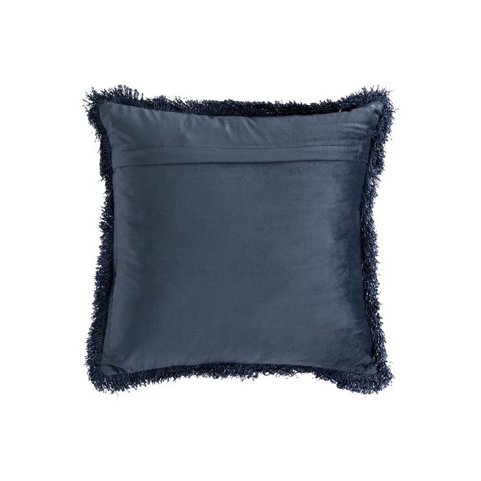 PTMD PTMD Nous Blauw Velvet Sierkussen Vierkant Met Franjes – Luxe Woondecoratie-Kussens-PTMD