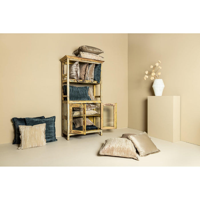 PTMD PTMD Nous Blauw Velvet Sierkussen Vierkant Met Franjes – Luxe Woondecoratie-Kussens-PTMD