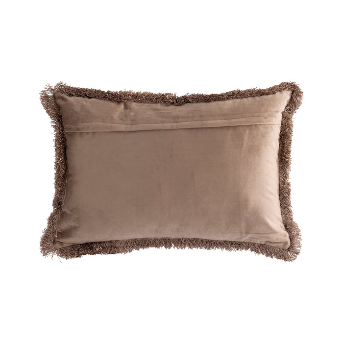 PTMD PTMD Nous Taupe Velvet Sierkussen Rechthoek Met Franjes – Luxe Woondecoratie-Kussens-PTMD