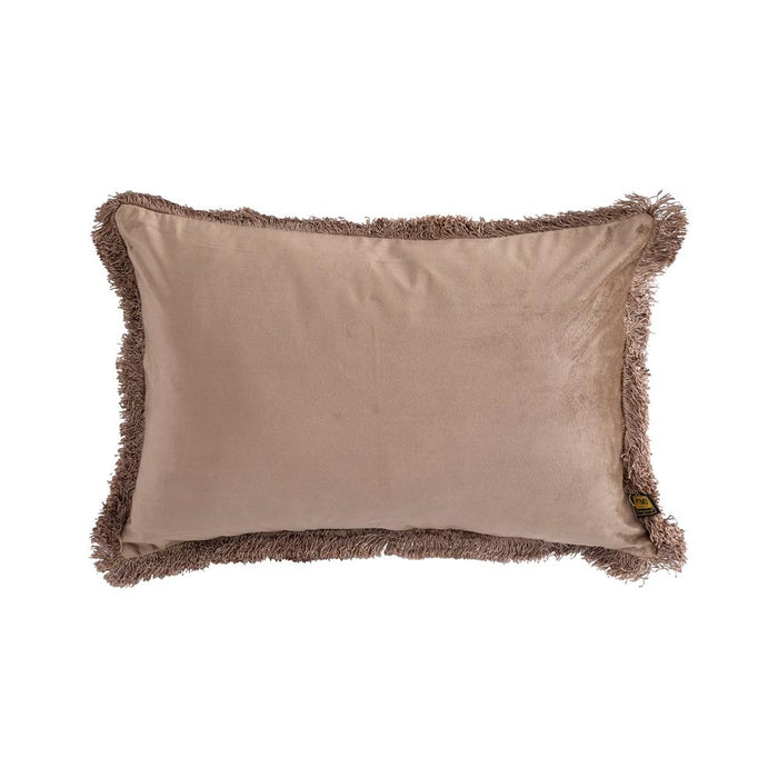PTMD PTMD Nous Taupe Velvet Sierkussen Rechthoek Met Franjes – Luxe Woondecoratie-Kussens-PTMD