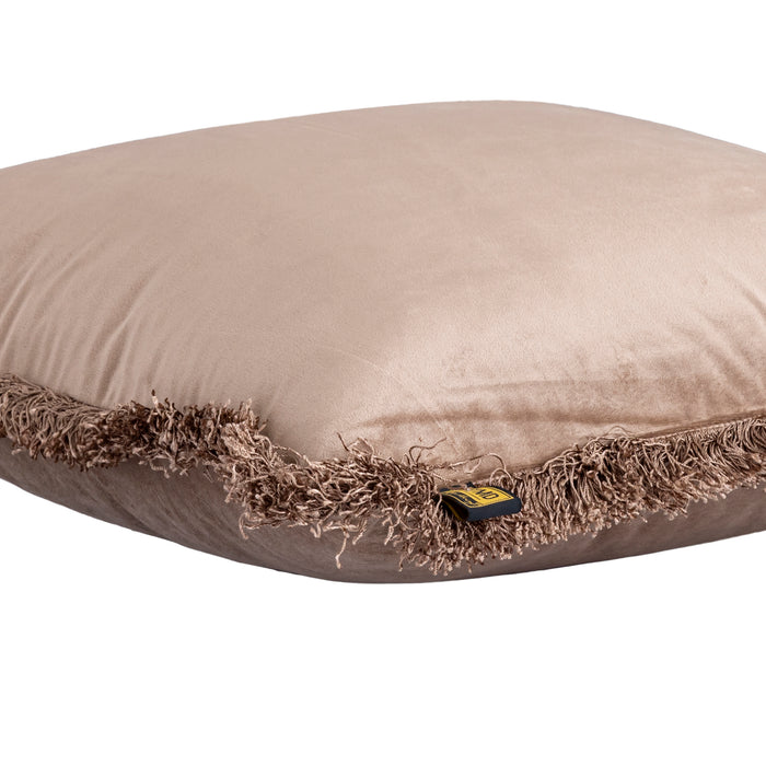 PTMD PTMD Nous Taupe Velvet Sierkussen Vierkant Met Franjes – Luxe Woondecoratie-Kussens-PTMD