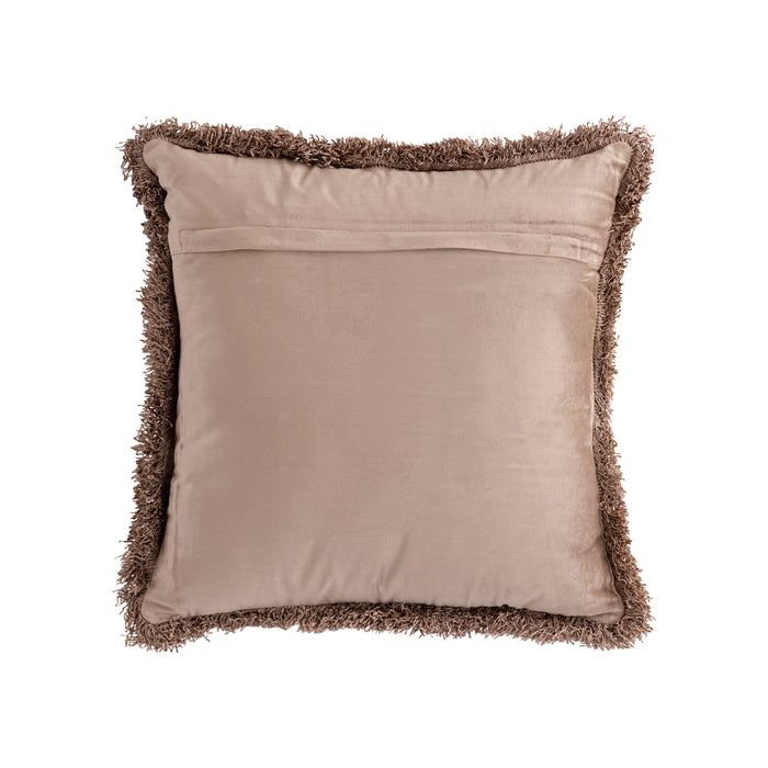 PTMD PTMD Nous Taupe Velvet Sierkussen Vierkant Met Franjes – Luxe Woondecoratie-Kussens-PTMD
