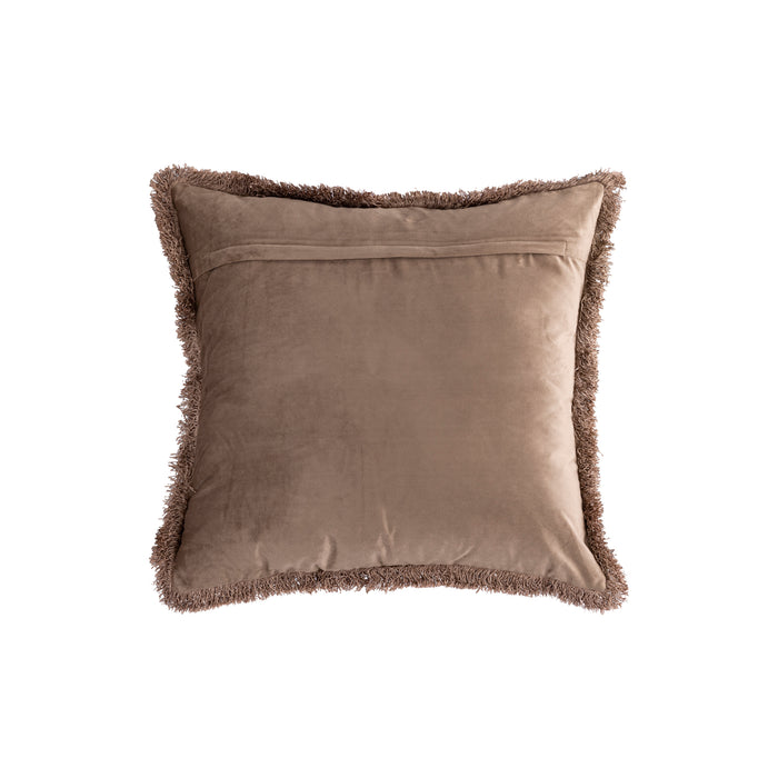 PTMD PTMD Nous Taupe Velvet Sierkussen Vierkant Met Franjes – Luxe Woondecoratie-Kussens-PTMD