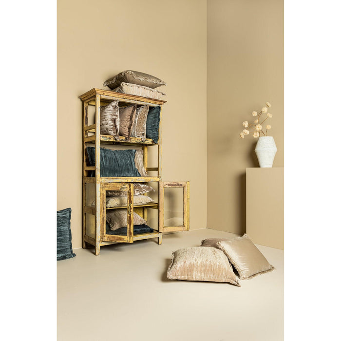 PTMD PTMD Senny Beige Velvet Sierkussen Vierkant Met Ruffle Rand – Luxe Woondecoratie-Kussens-PTMD