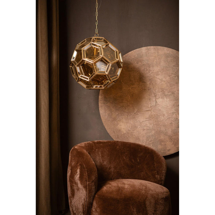 PTMD Thyro Antiek Messing Glas Amber Ball Lamp-Hanglampen-PTMD