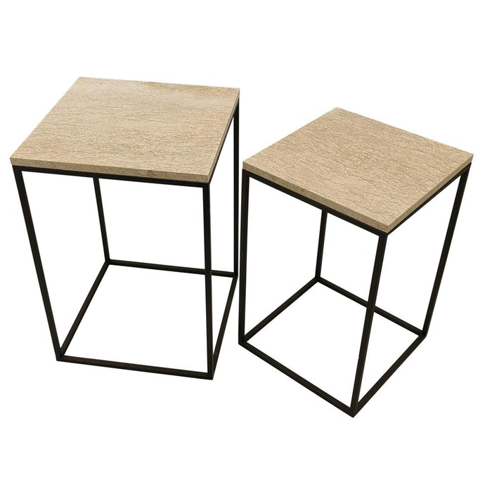PTMD Volos Set of 2 Bijzettafels Beige Marmer-Bijzettafels-PTMD