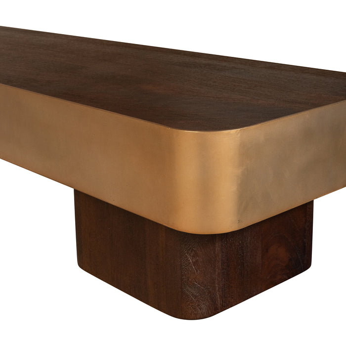 PTMD Warren Salontafel 180x45x31 Bruin Hout Goud Mtl-Salontafels-PTMD
