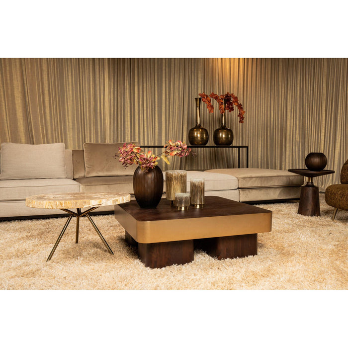 PTMD Warren Salontafel 90x90x31 Bruin Hout Goud Metaal-Salontafels-PTMD
