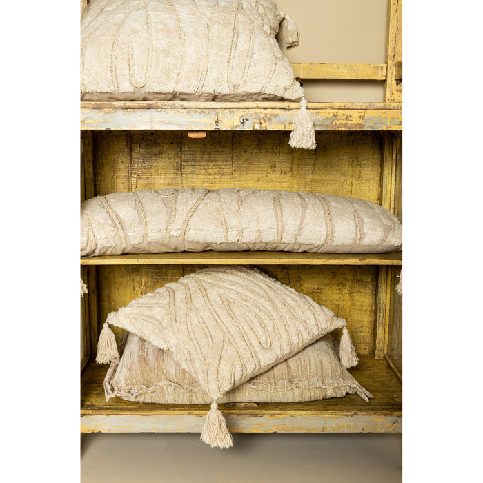 PTMD Zalie Natuurlijk Cottoncushion Zebra Fringes Vierkant l-Kussens-PTMD