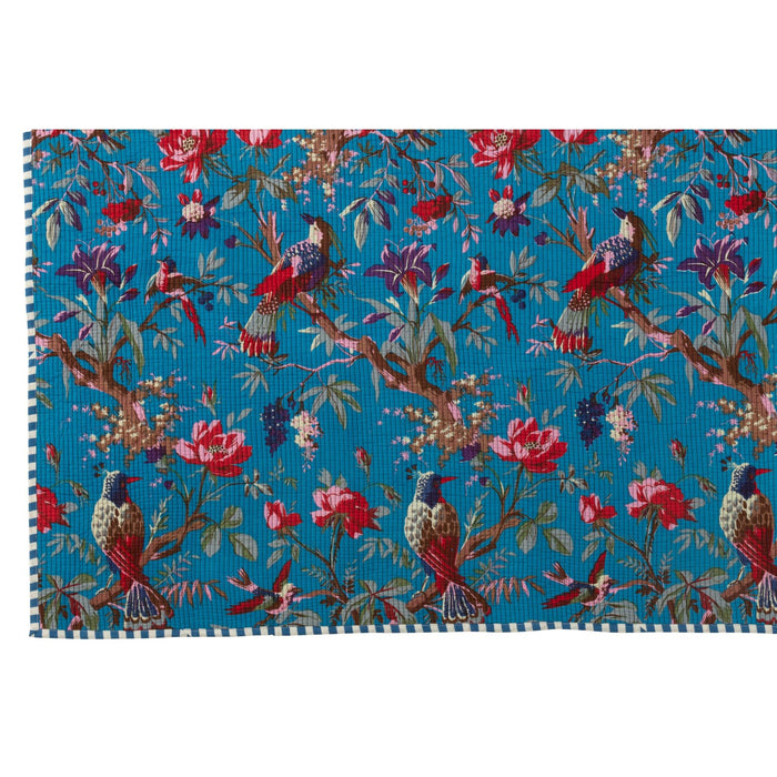 Plaid Birds/Flowers Cotton Velvet Blue 180x1x130-Plaid-J-Line
