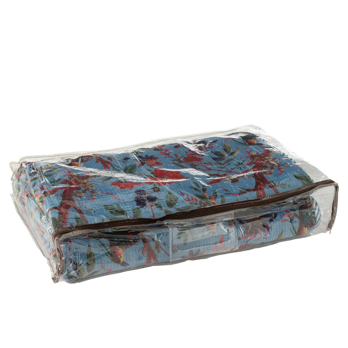 Plaid Birds/Flowers Cotton Velvet Blue 180x1x130-Plaid-J-Line