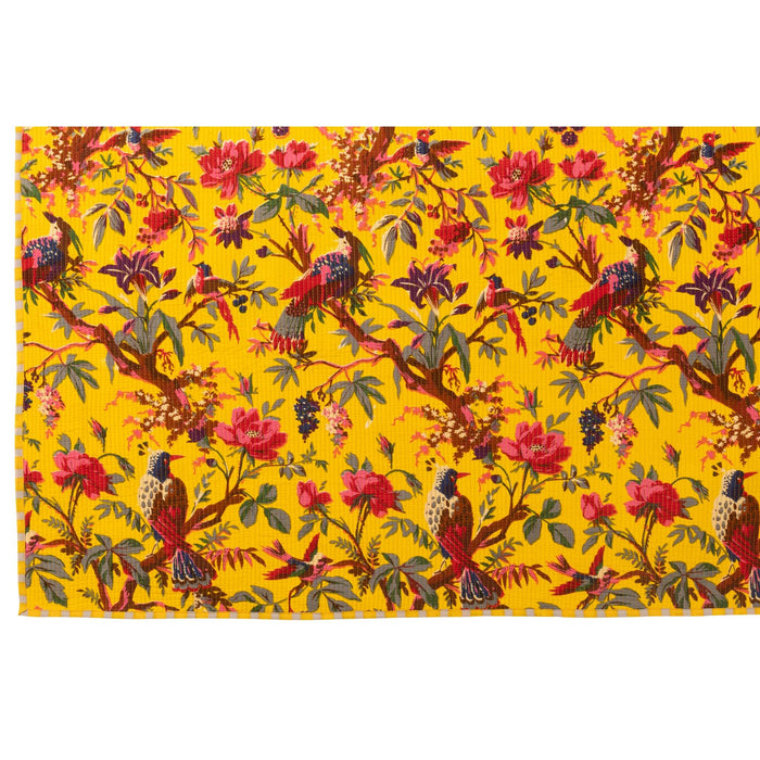 Plaid Birds/Flowers Cotton Velvet Yellow 180x1x130-Plaid-J-Line