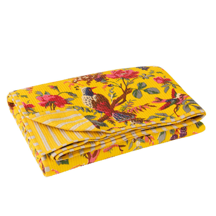 Plaid Birds/Flowers Cotton Velvet Yellow 180x1x130-Plaid-J-Line