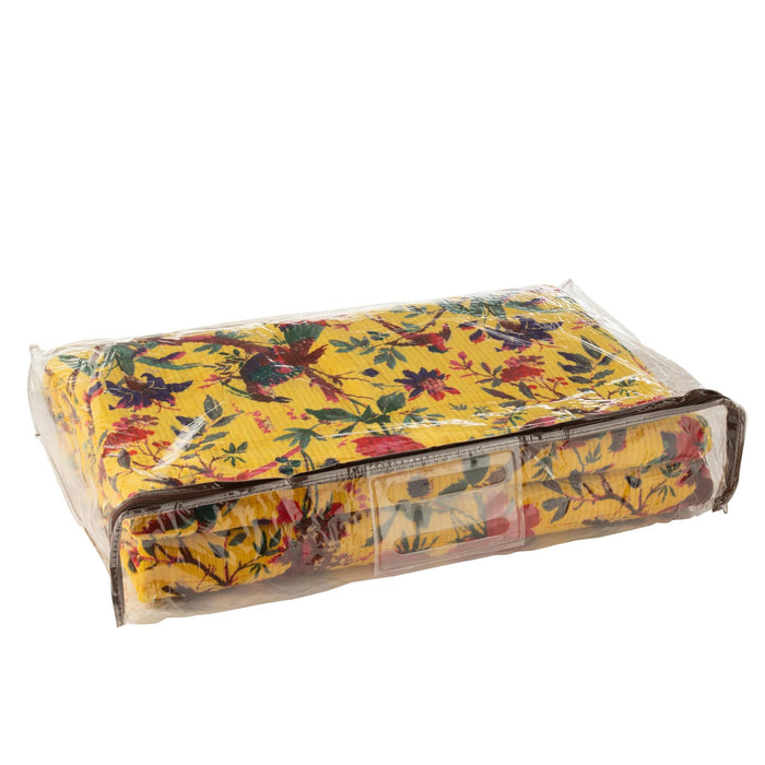 Plaid Birds/Flowers Cotton Velvet Yellow 180x1x130-Plaid-J-Line