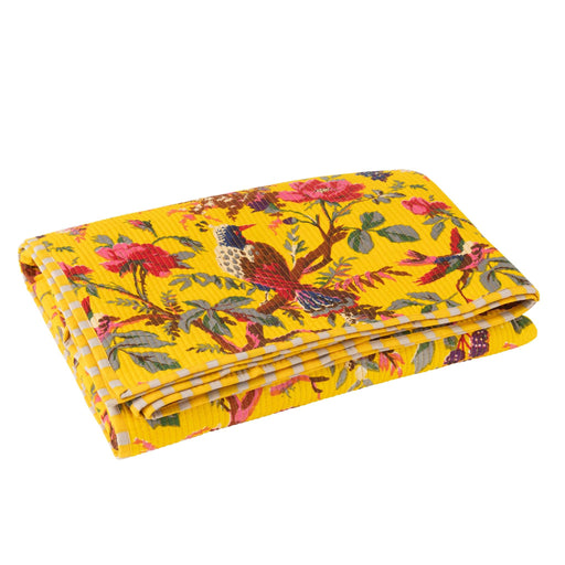 Plaid Birds/Flowers Cotton Velvet Yellow 180x1x130-Plaid-J-Line