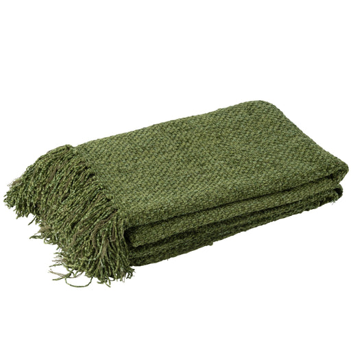 Plaid Woven+Fringes Viscose Dark Green 130x1x180-Plaid-J-Line