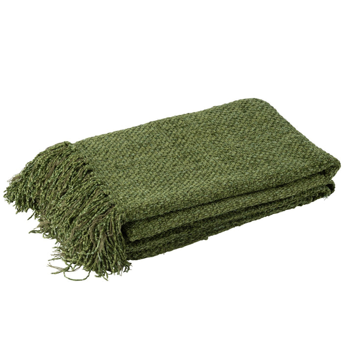 Plaid Woven+Fringes Viscose Dark Green 130x1x180-Plaid-J-Line