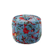 Poef Blauw Katoen Velvet Vogels Rond 40 cm 40x40x30 cm-Poefs-J-Line