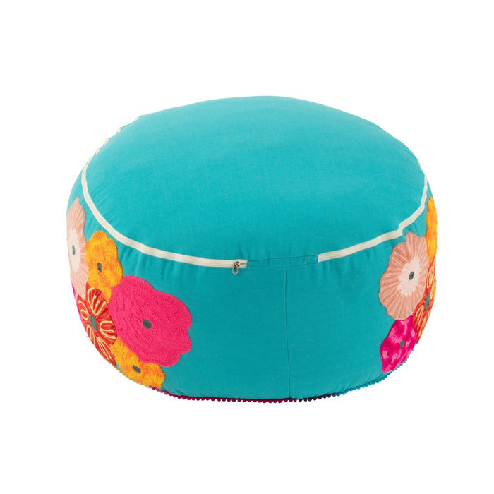 Poef Blauw Polyester Geborduurde Bloemen 50 cm-Poefen-J-Line