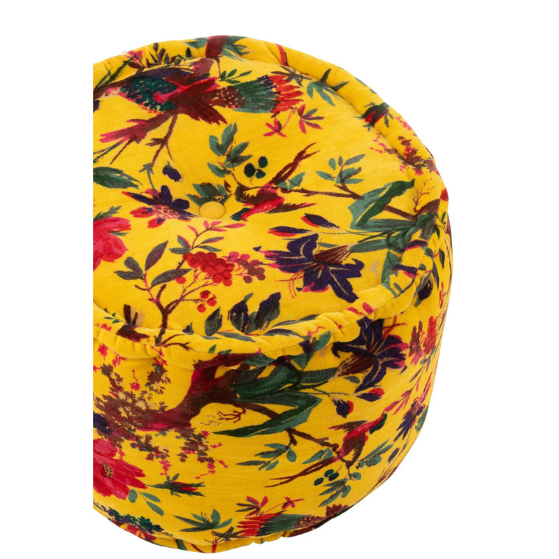 Poef Geel Katoen Velvet Vogels Rond 40 cm 40x40x30 cm-Poefs-J-Line