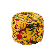 Poef Geel Katoen Velvet Vogels Rond 40 cm 40x40x30 cm-Poefs-J-Line