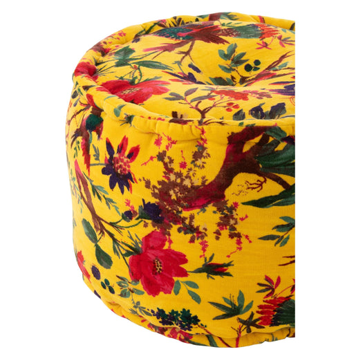 Poef Geel Katoen Velvet Vogels Rond 40 cm-Poefen-J-Line