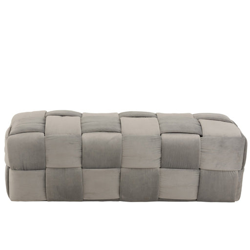 Poef Grijs Stof en Multiplex Hout 42 cm-Poefen-J-Line