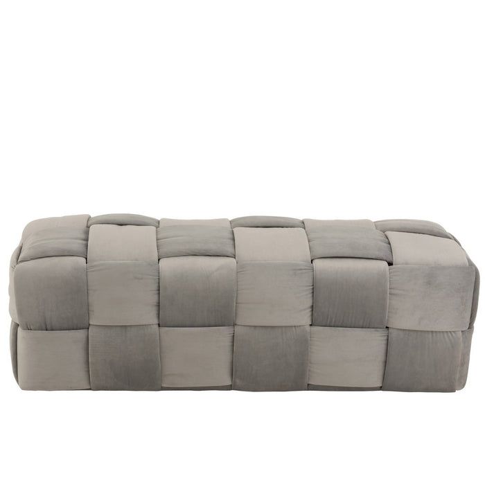 Poef Grijs Stof en Multiplex Hout 42 cm-Poefs-J-Line