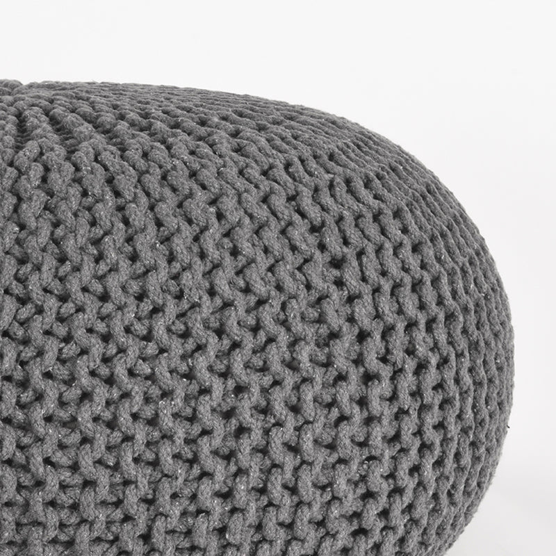 Poef Knitted Donkergrijs Katoen L 70x70x35 cm-Poefs-LABEL51
