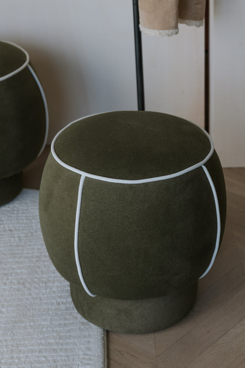 Poef Marina Polyester, Hout Groen Ø45x48 cm-Krukken-Creating Home