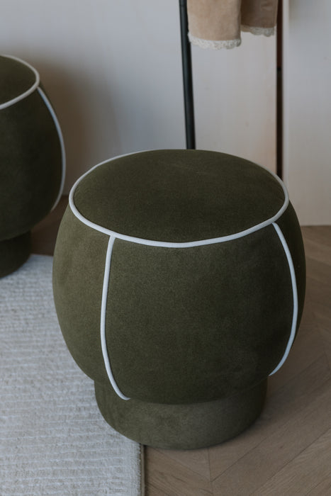 Poef Marina Polyester, Hout Groen Ø45x48 cm-Krukken-Creating Home