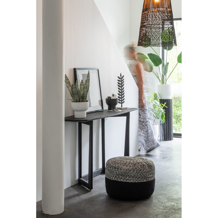 Poef Miami Strip Zwart Polyester 50 cm-Poefs-J-Line