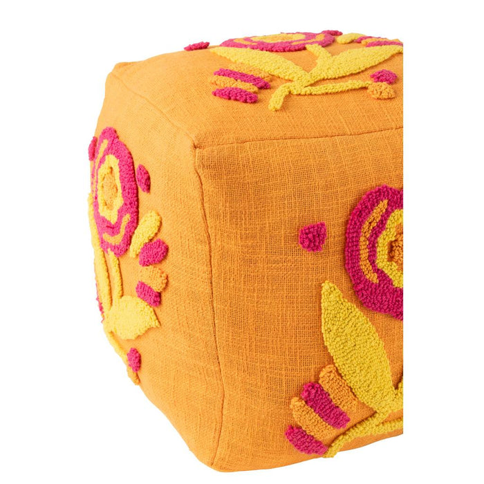 Poef Oranje Katoen Bloemen Vierkant 40 cm 40x40x40 cm-Poefs-J-Line
