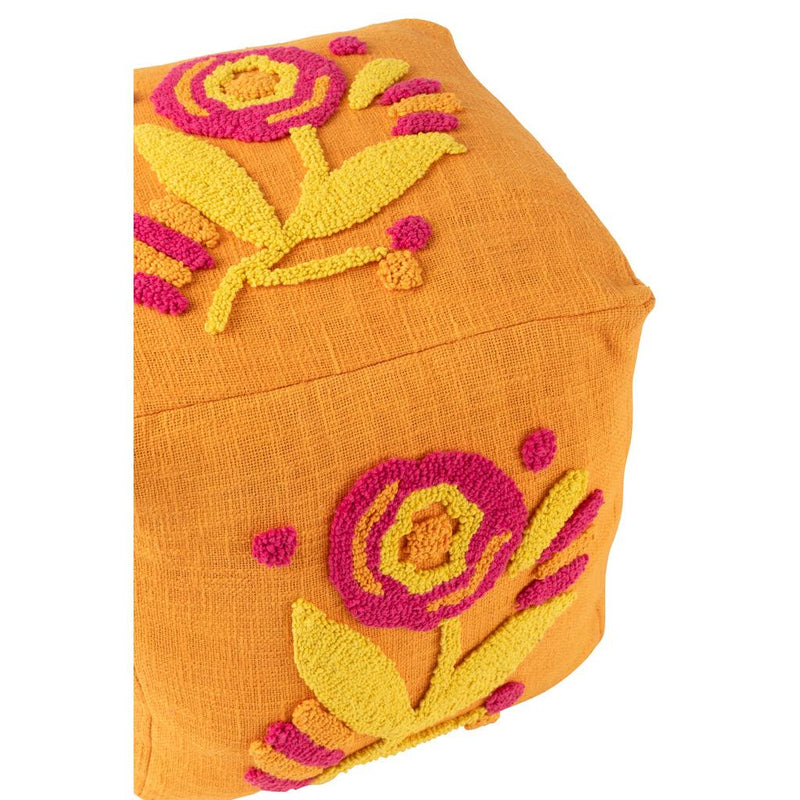 Poef Oranje Katoen Bloemen Vierkant 40 cm 40x40x40 cm-Poefs-J-Line