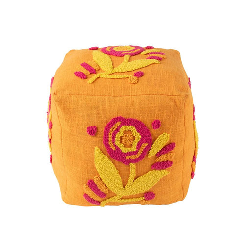 Poef Oranje Katoen Bloemen Vierkant 40 cm-Poefs-J-Line
