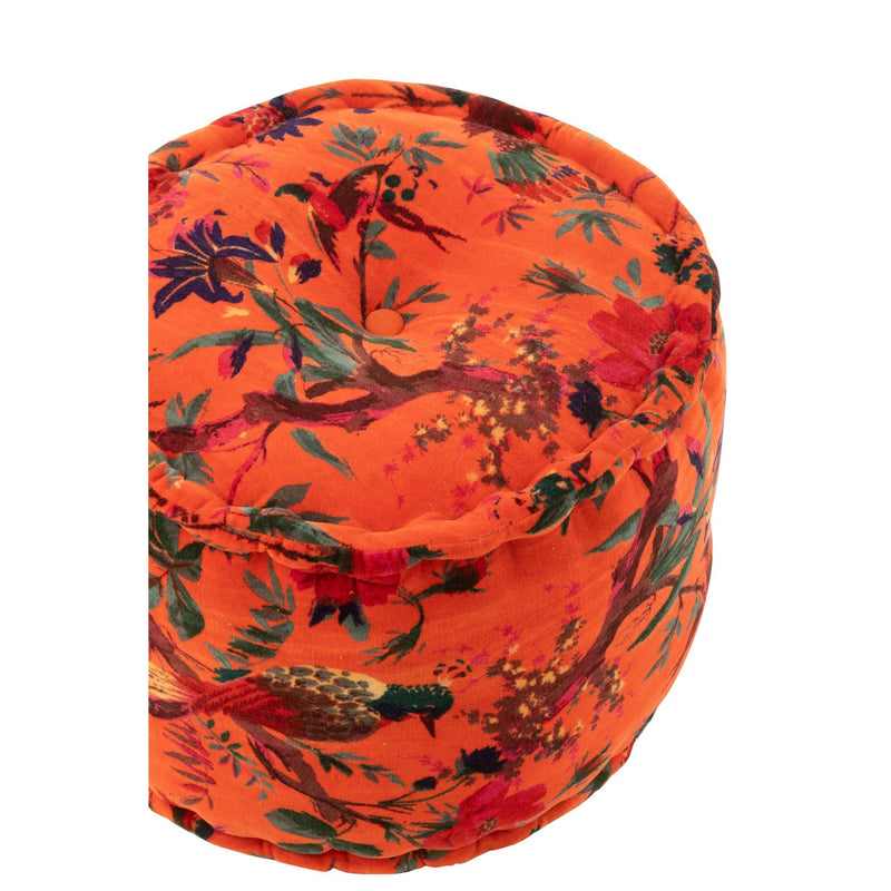 Poef Oranje Katoen Velvet Vogels Rond 40 cm 40x40x30 cm-Poefs-J-Line