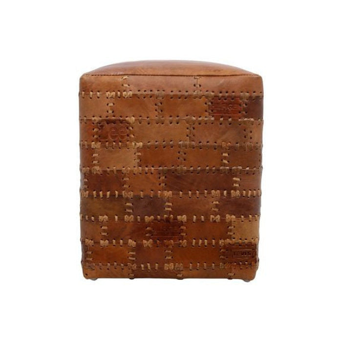 Poef Patchwork - 33x33 - leder - vintage cognac-Poefs-HSM Collection