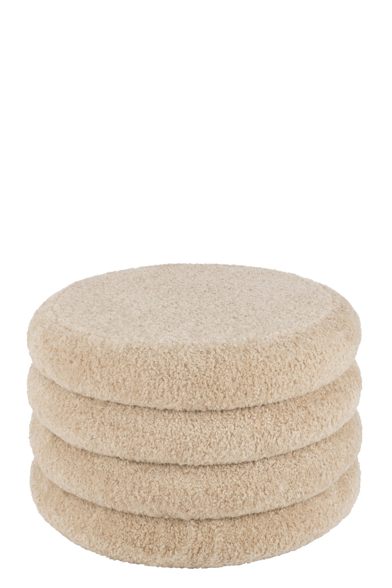 Poef Rond Teddy Polyester Beige 65 cm 65x65x40 cm-Poefs-J-Line