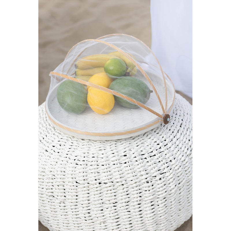 Poef Rond Wit Kunststof Geweven 50 cm Uni 50x50x45 cm-Poefs-J-Line