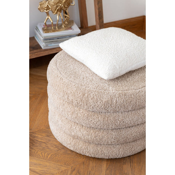 Poef Rond teddy polyester beige-Krukjes-J-Line