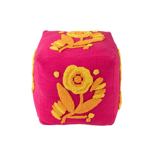Poef Roze Katoen Bloemen Vierkant 40 cm 40x40x40 cm-Poefs-J-Line