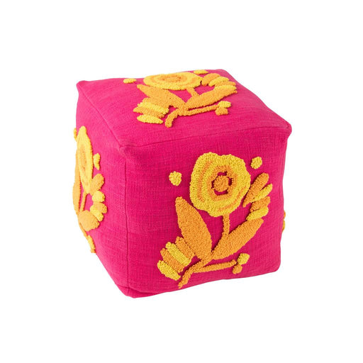 Poef Roze Katoen Bloemen Vierkant 40 cm 40x40x40 cm-Poefs-J-Line