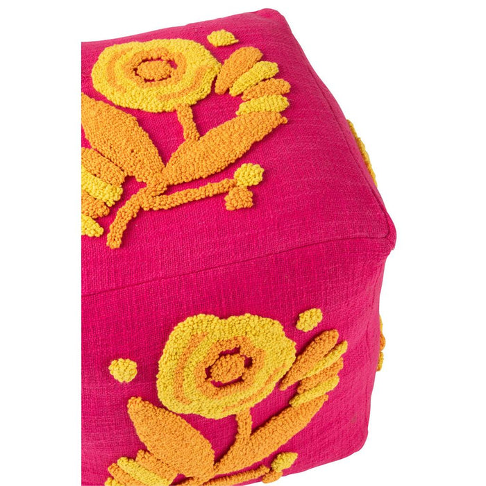 Poef Roze Katoen Bloemen Vierkant 40 cm-Poefs-J-Line