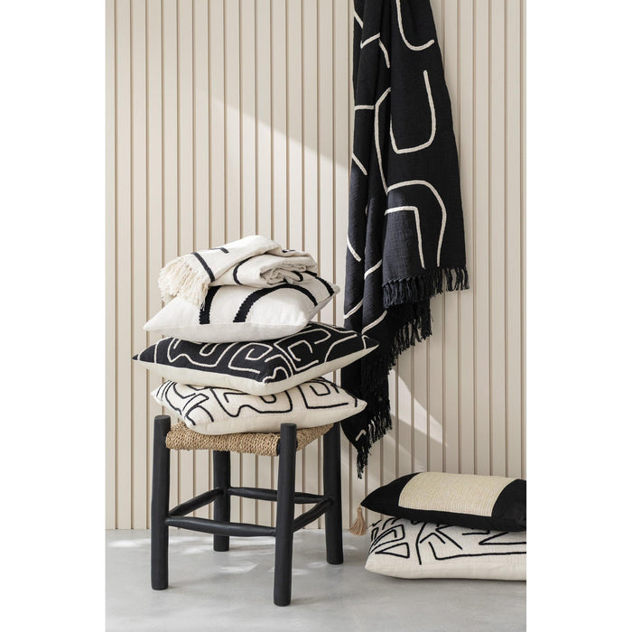Poef Vierkant Teakhout Zeegras Zwart/Naturel 40 cm 40x40x45 cm-Poefs-J-Line