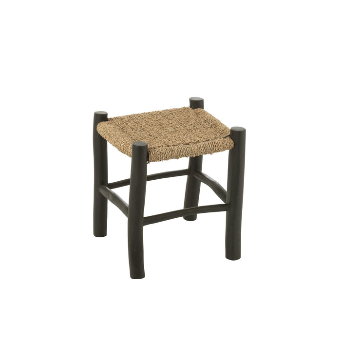 Poef Vierkant Teakhout Zeegras Zwart/Naturel 40 cm 40x40x45 cm-Poefs-J-Line