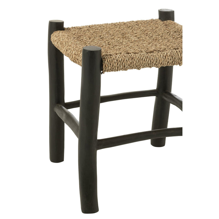 Poef Vierkant Teakhout Zeegras Zwart/Naturel 40 cm 40x40x45 cm-Poefs-J-Line